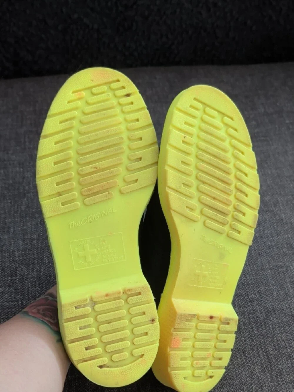 Dr Martens Creepers Size 7 Black Unisex Lace-Up Shoes with Neon Yellow Sole